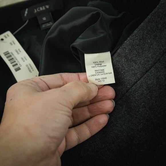 J. Crew Size 12 Grey Zip Pencil Straight Style Lined 100% Wool Work Skirt NEW - Picture 5 of 6